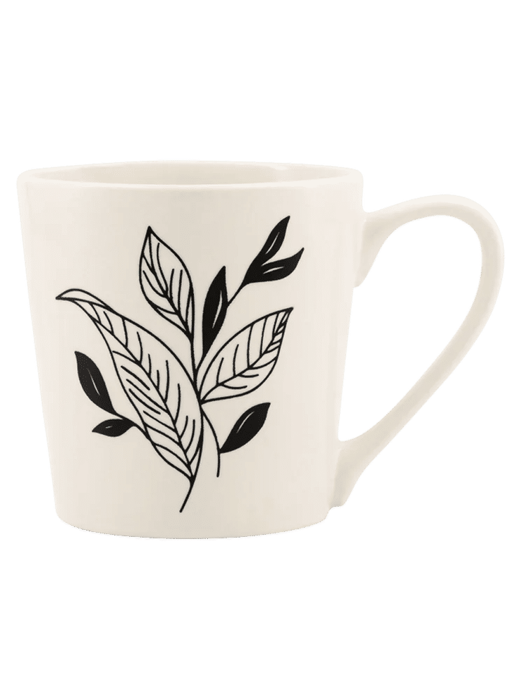 Ceramic Mug with Elegant Botanical Leaf Print (1)