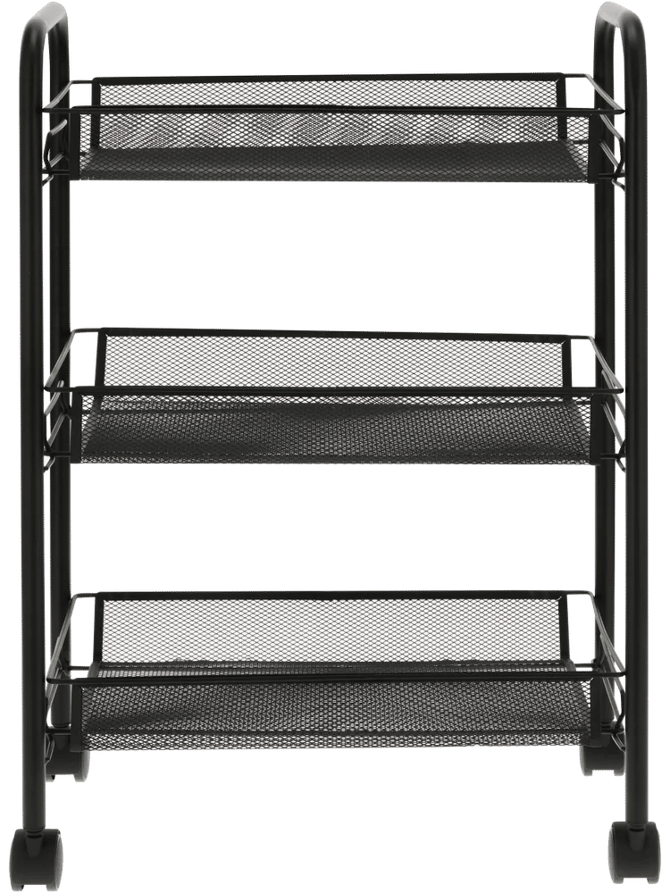 Black Mesh 3-Tier Rolling Storage Cart