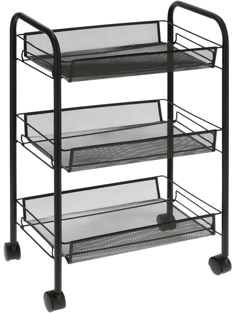 Black Mesh 3-Tier Rolling Storage Cart (1)