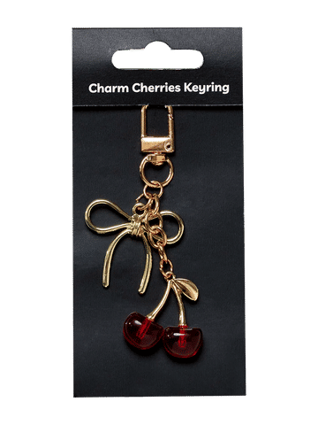Pink Glitter Cherry Charm Keyring