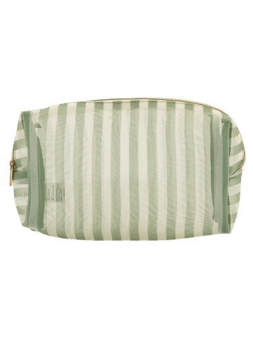 Green & Cream Striped Mesh Pencil Bag