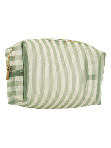 Green & Cream Striped Mesh Pencil Bag