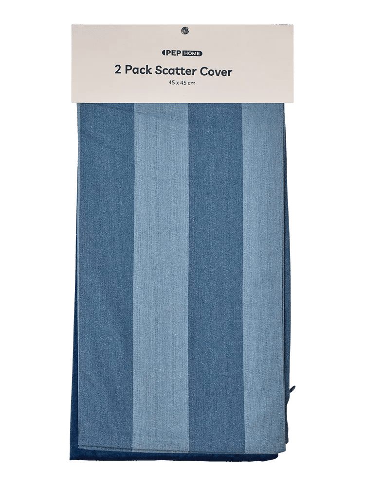 2 Pack Blue Striped & Solid Scatter Cushion Covers