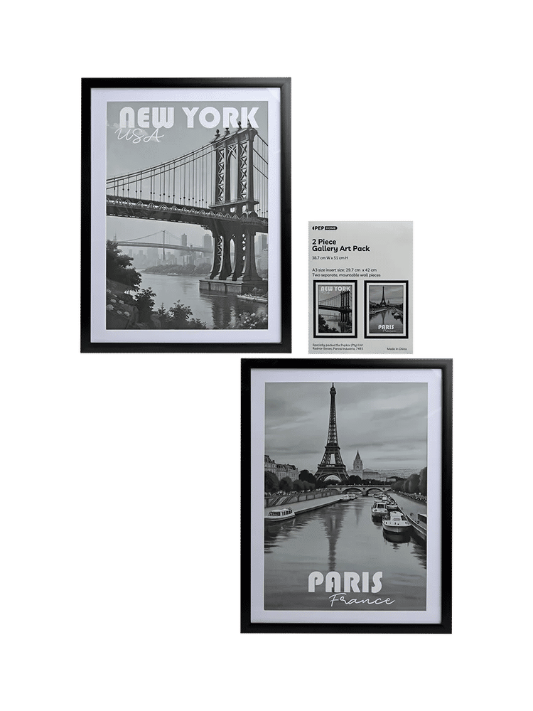 New York Paris Framed Black & White Wall Art Set