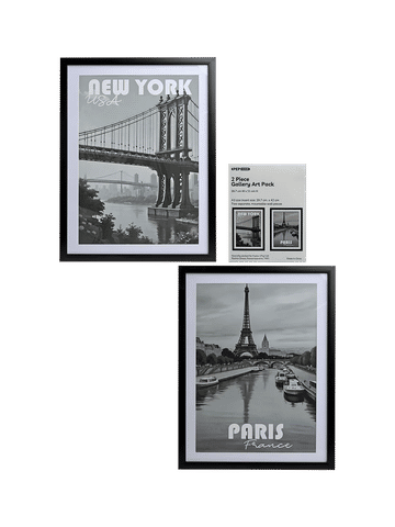 New York Paris Framed Black & White Wall Art Set