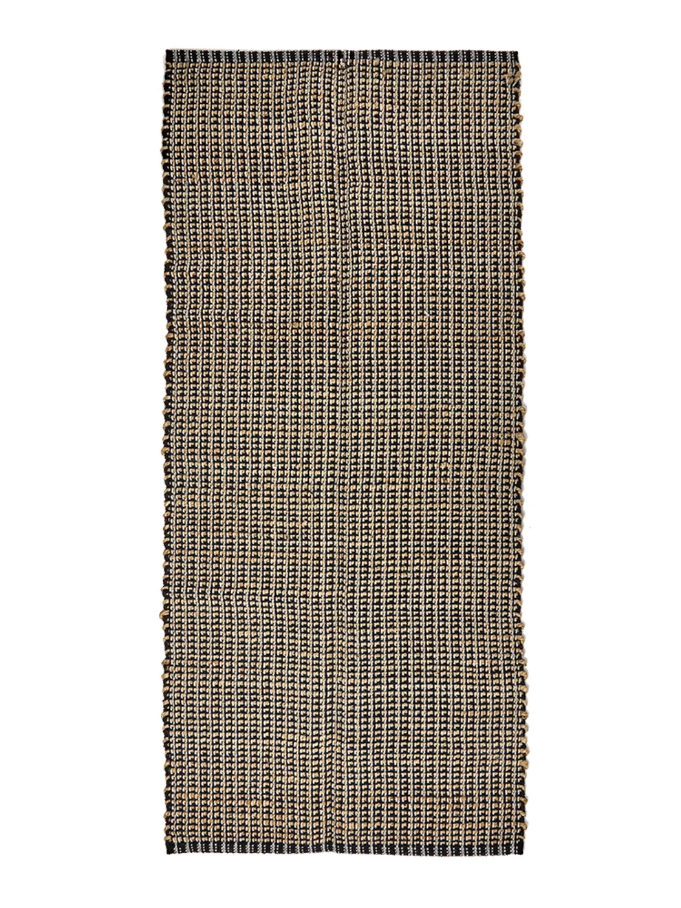 Black and Natural Cotton Jute Rug 70x160cm