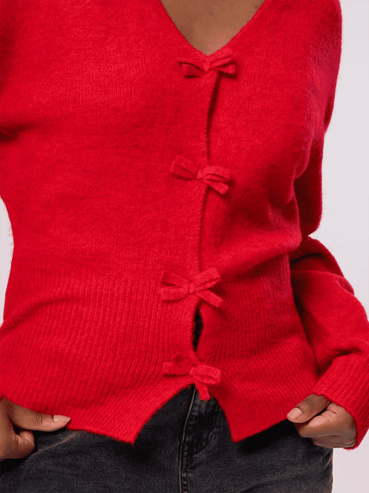 Red Cardigan With Bow Detail (2)