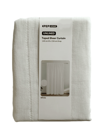 Unlined Taped Sheer Curtain White