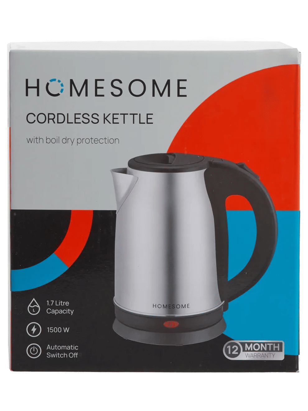 Homesome 1.7L Cordless Stainless Kettle