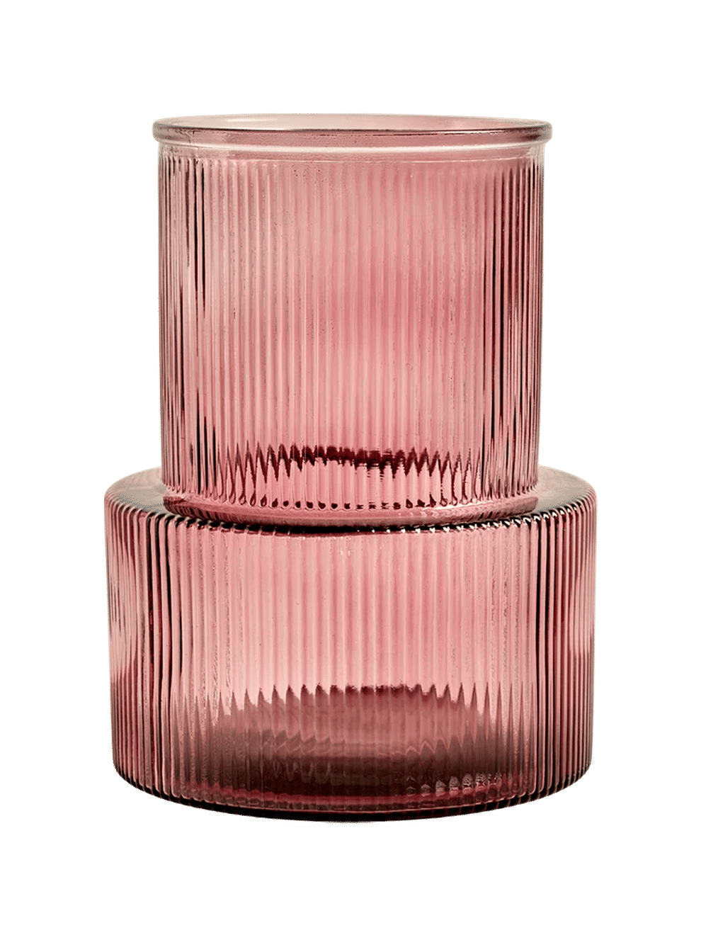 Pink Ribbed Glass Vase 18.5cm