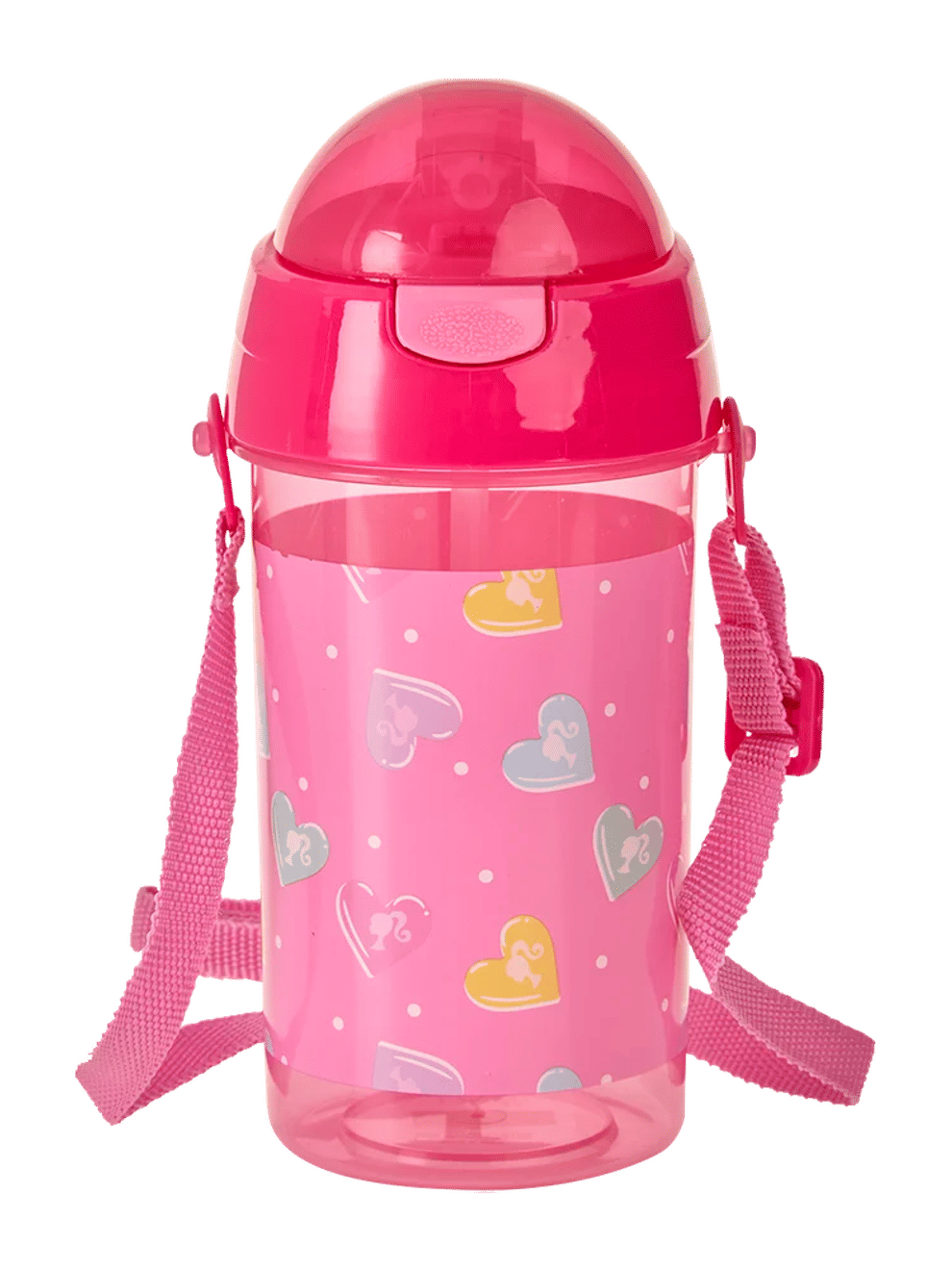 Pink Heart Print Water Bottle with Strap