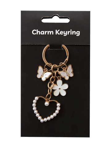 Gold Butterfly and Pearl Charm Keyring