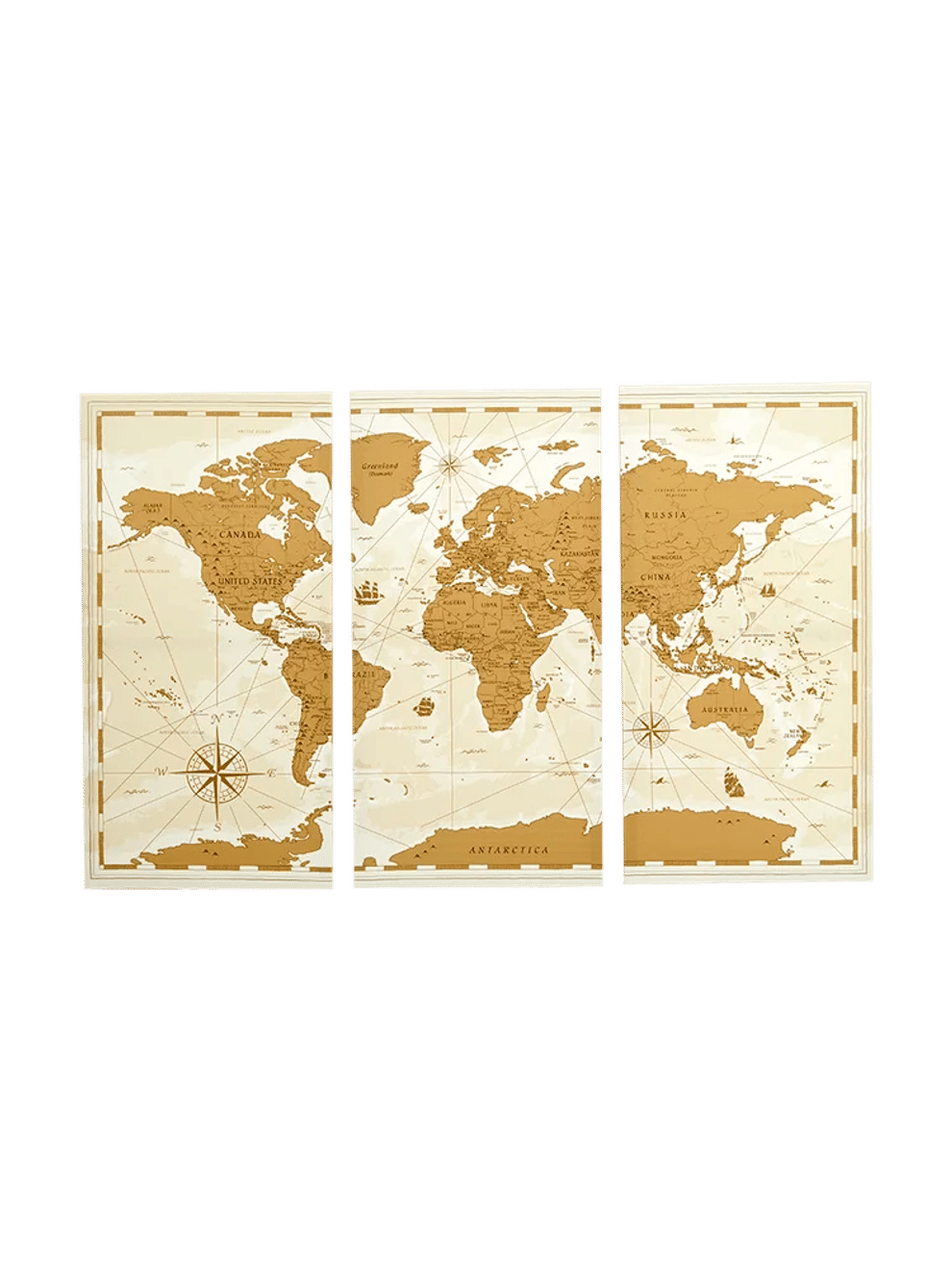 Three Piece World Map Canvas Set