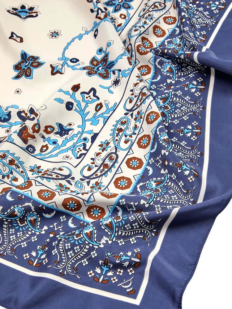 Blue Paisley Print Square Scarf (1)