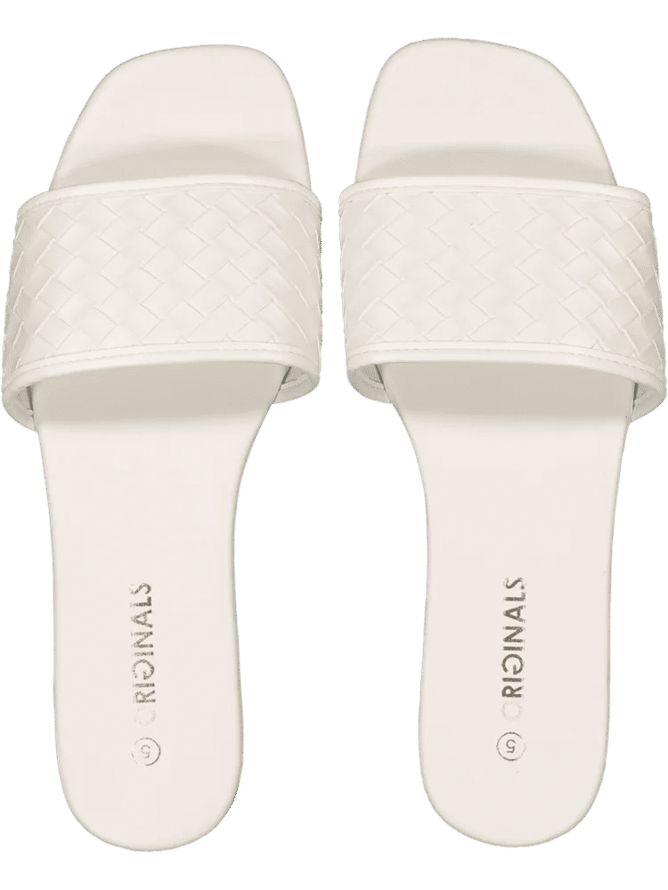 White Woven Strap Slides