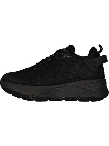 Black Knit Athleisure Sneakers With Thick Sole