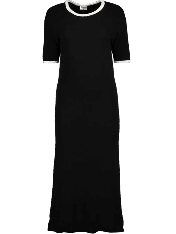 Black Ribbed Knit Short Sleeve Midi Dress