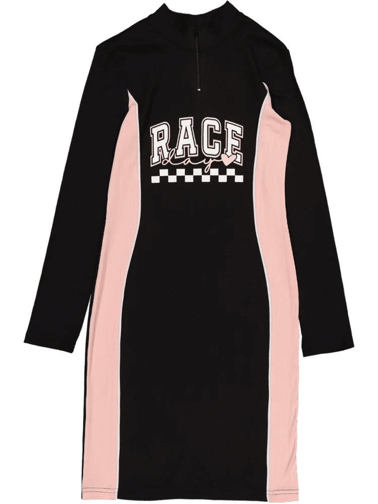 Black & Pink Race Day Long Sleeve Dress