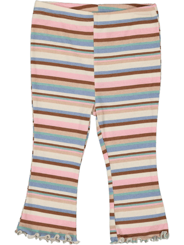 Ribbed Striped Flare Leggings With Ruffle Hem