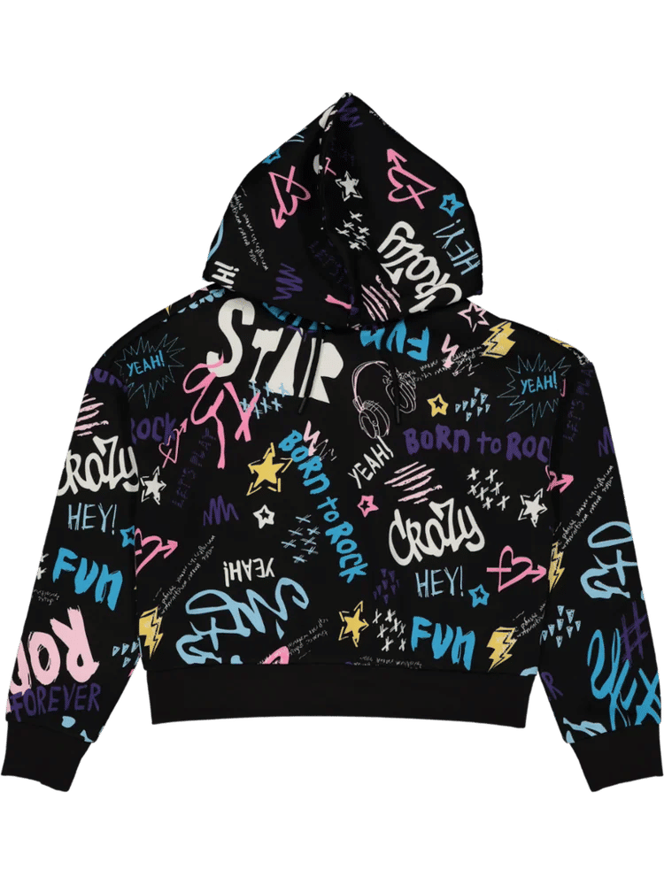 Graffiti Print Black Hoodie