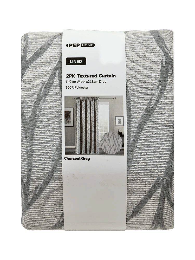 2 Pack Textured Grey Curtains