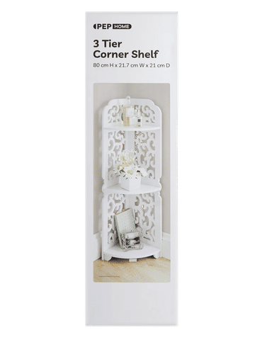 3 Tier White Corner Shelf