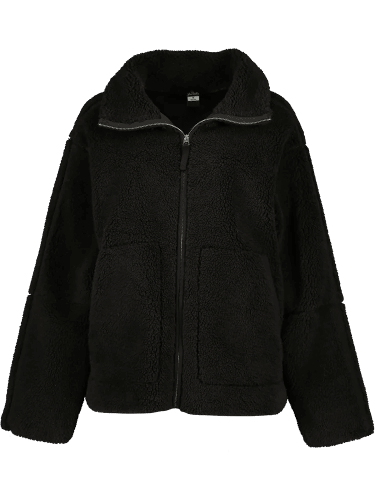 Black Zip Through Teddy Jacket