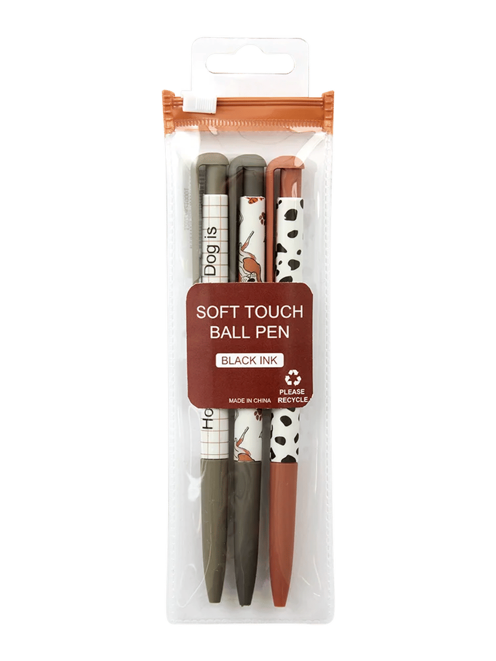 3-Piece Soft Touch Patterned Ball Pens