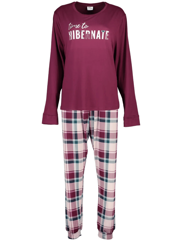 Maroon Checkered Knit Sleepwear Set