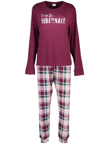 Maroon Checkered Knit Sleepwear Set