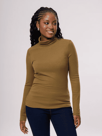 Long-Sleeve Ribbed Mustard Polo Neck