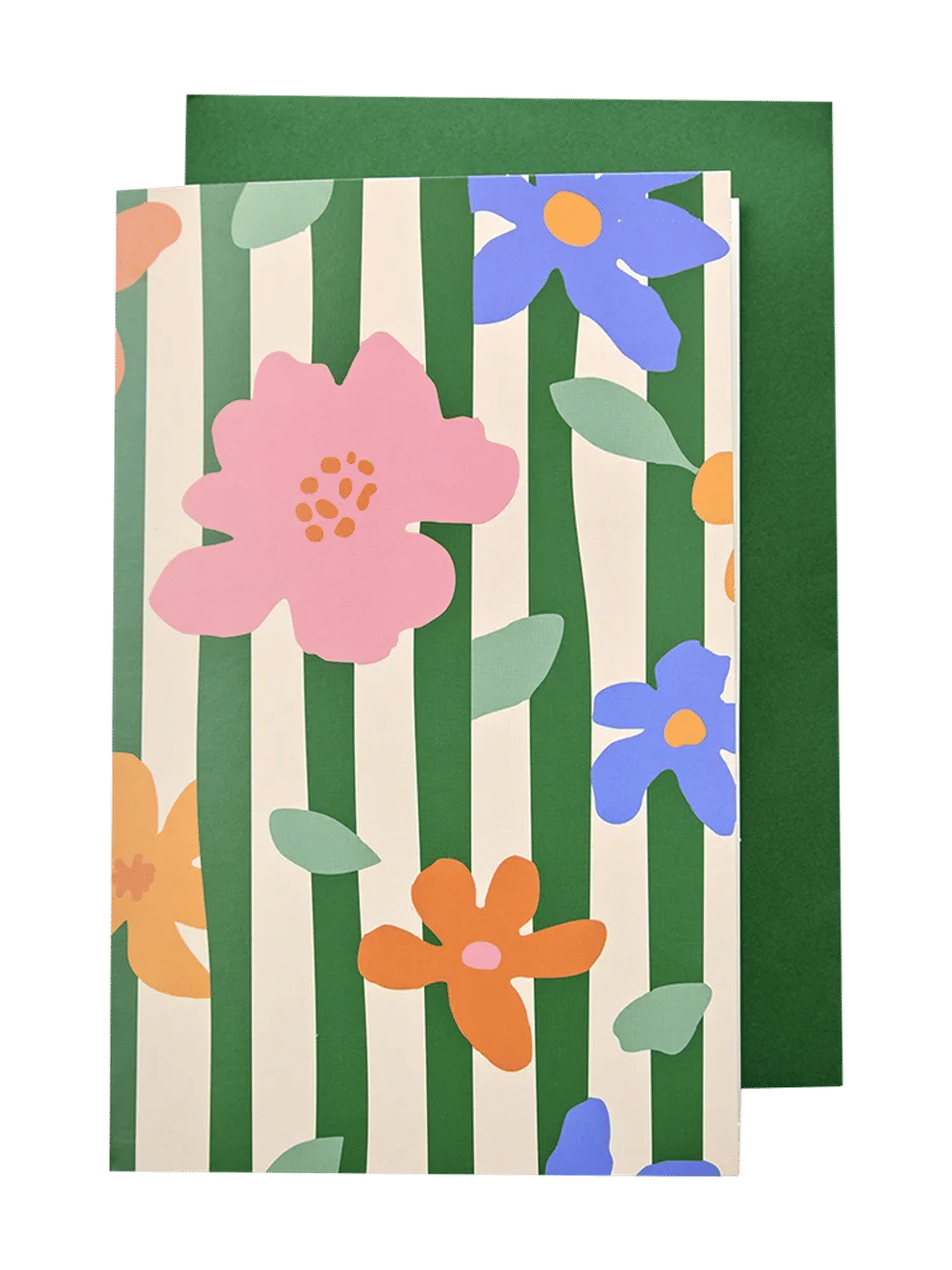 Floral Striped Greeting Card Green
