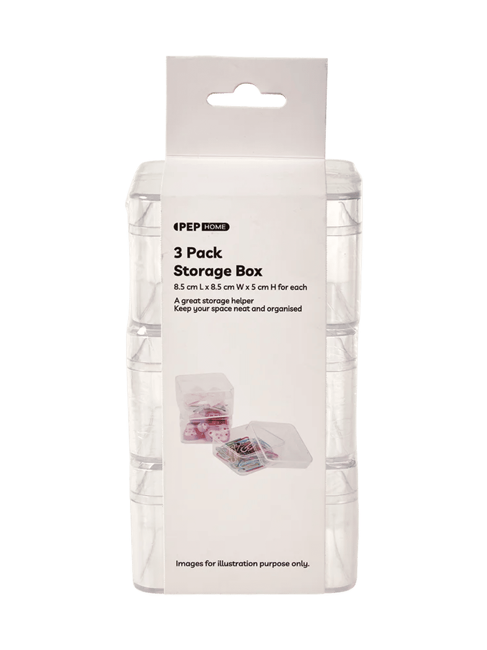 3 Pack Plastic Storage Boxes 8.5cm (Assorted) (1)