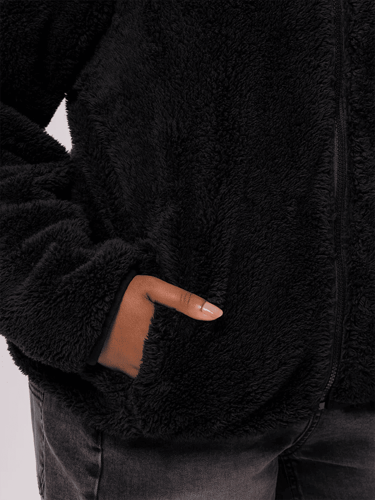 Black Plush Zip-Up Jacket (1)
