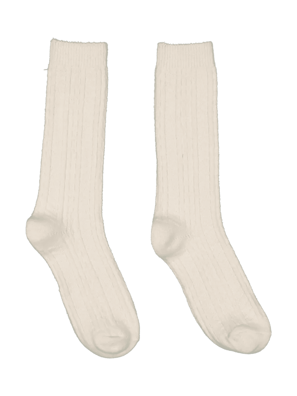 Cream Ribbed Crew Socks