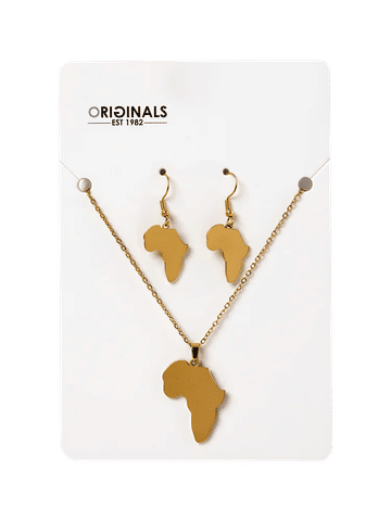 Gold Tone Africa Map Pendant Set
