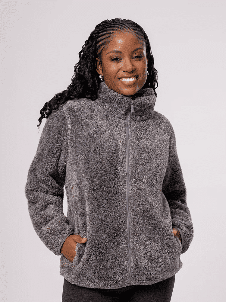 Grey Plush Zip-Up Jacket