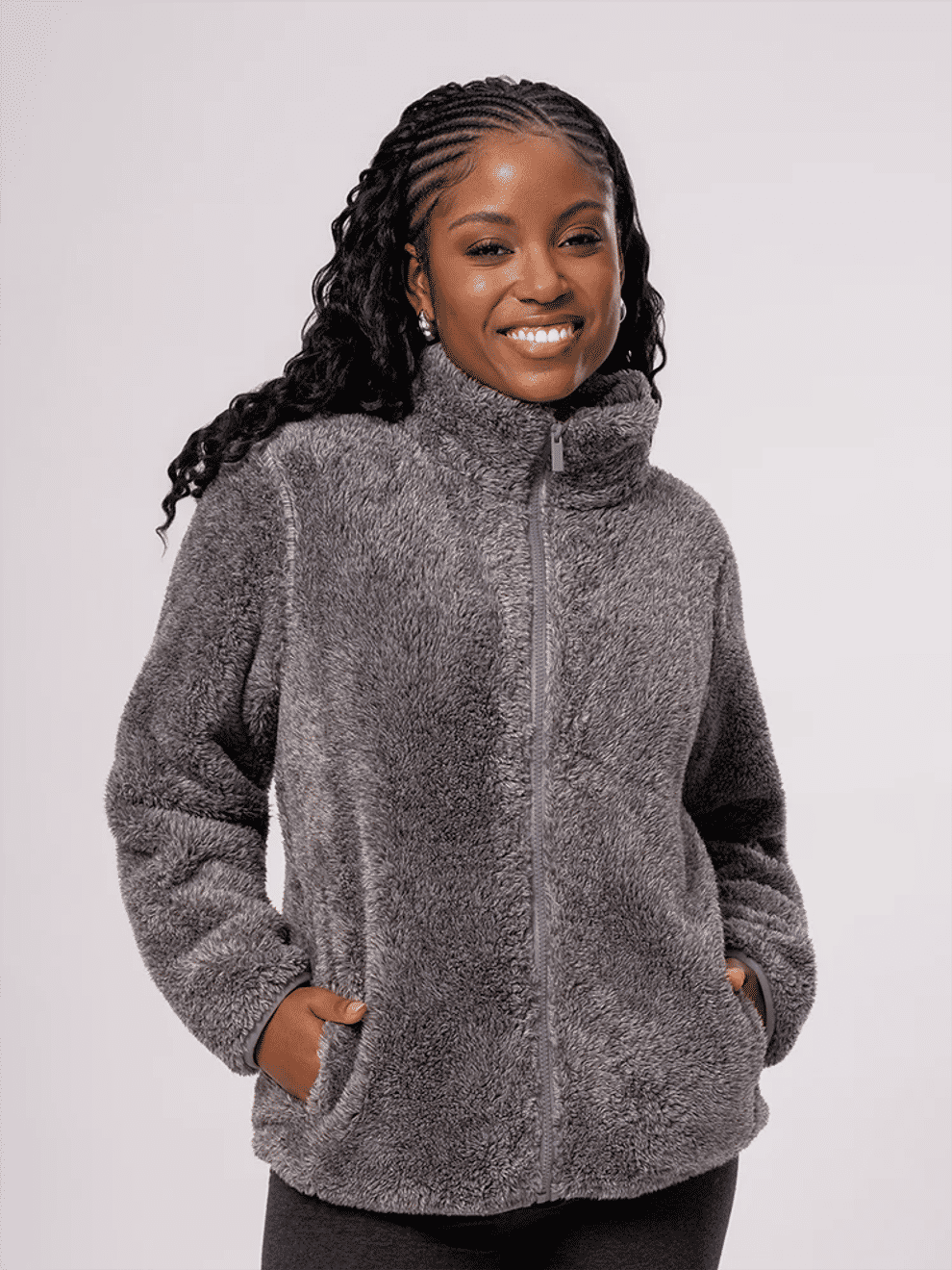 Grey Plush Zip-Up Jacket