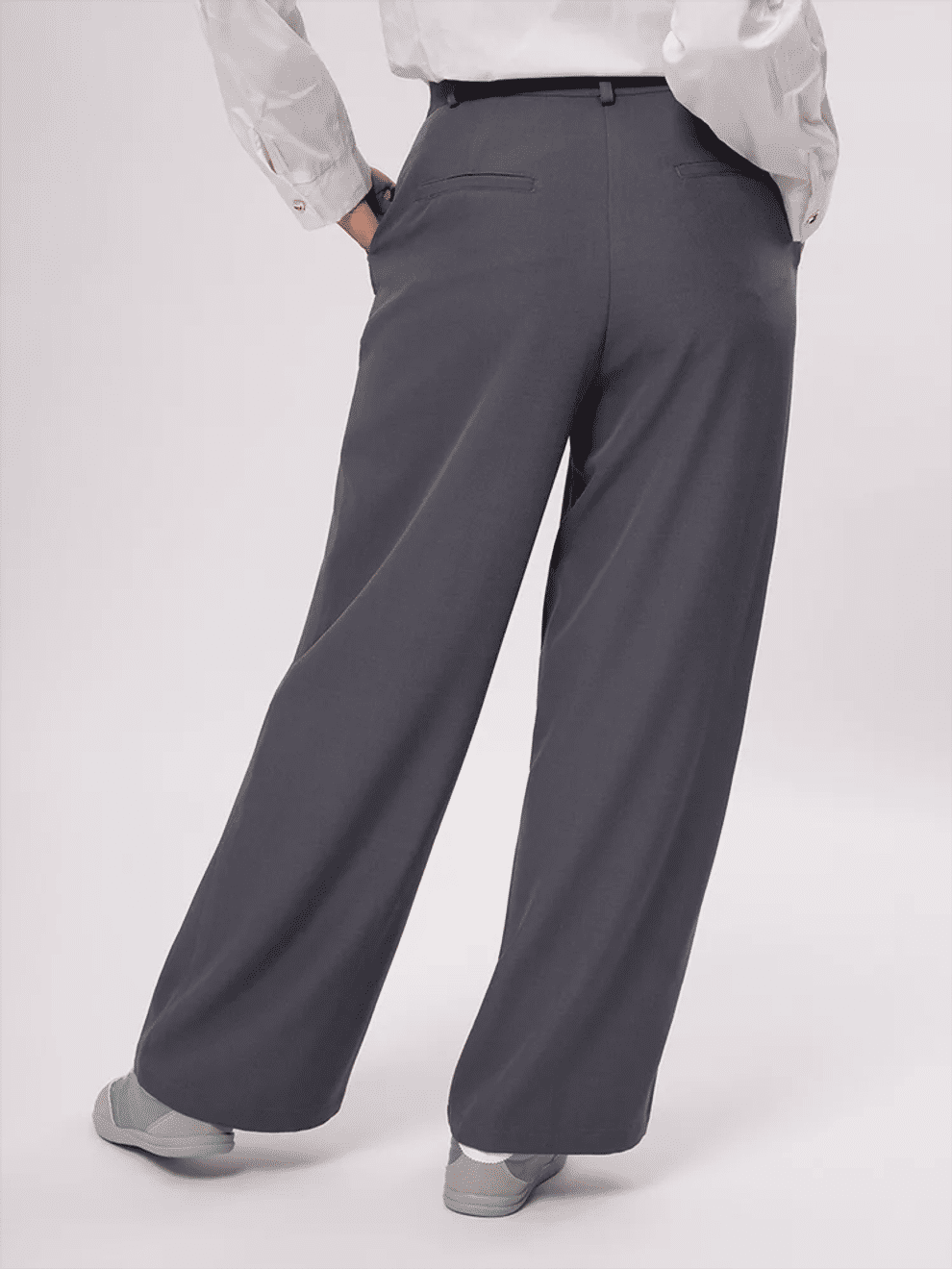 Grey Tailored Wide-Leg Smart Trousers (2)