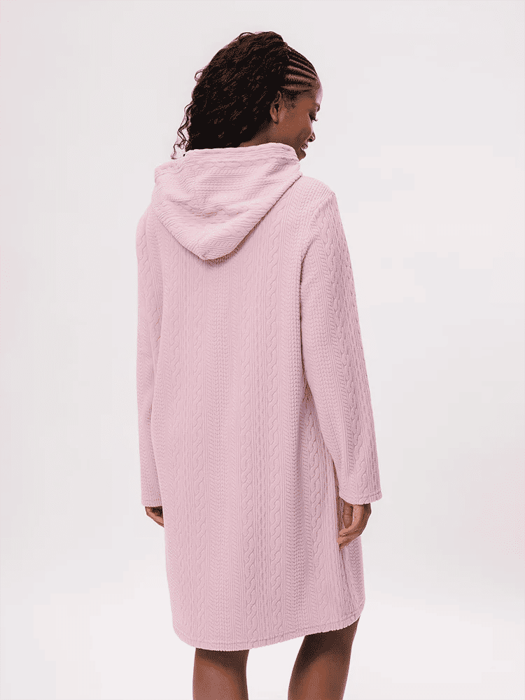 Pink Cable Knit Hooded Sleepshirt (2)