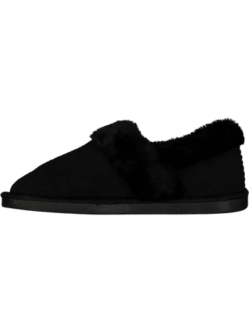 Black Ribbed Faux Fur Slippers