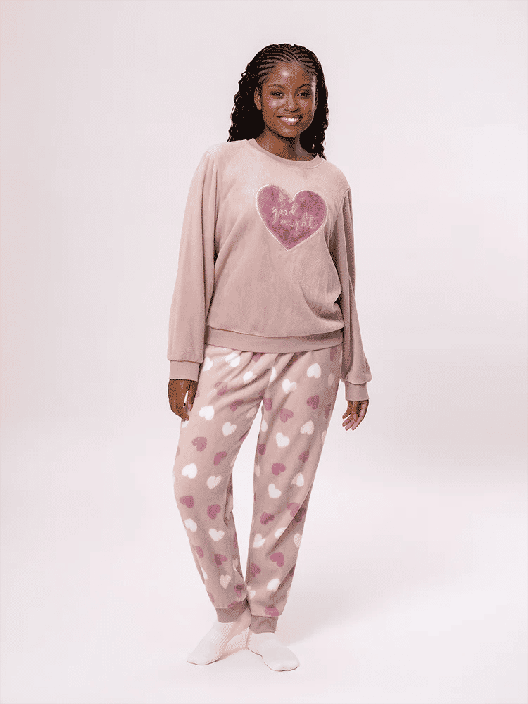 Heart Print Fleece Pyjama Set