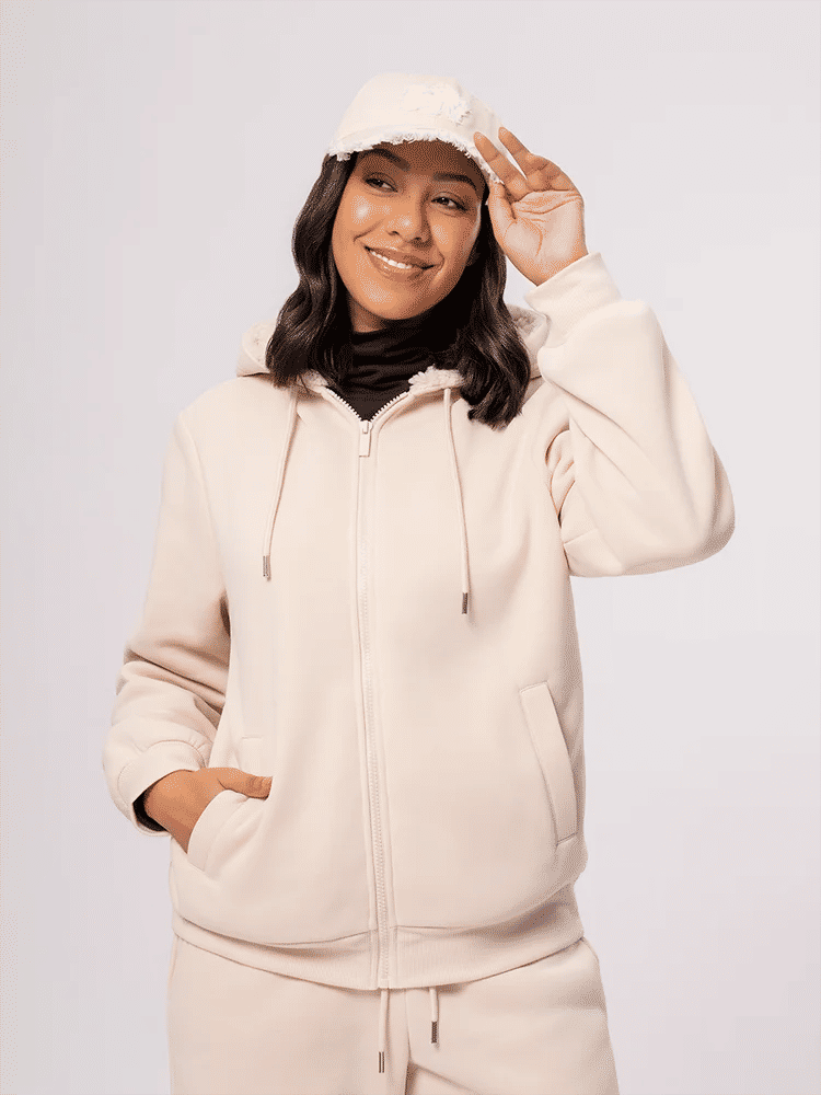 Beige Zip-Up Hoodie