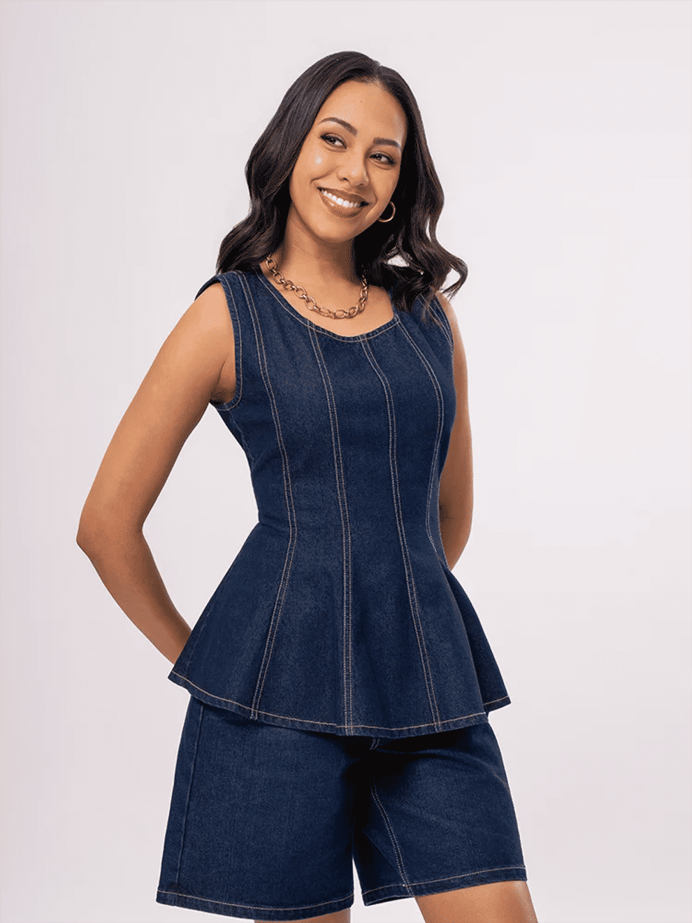 Peplum Sleeveless Denim Top