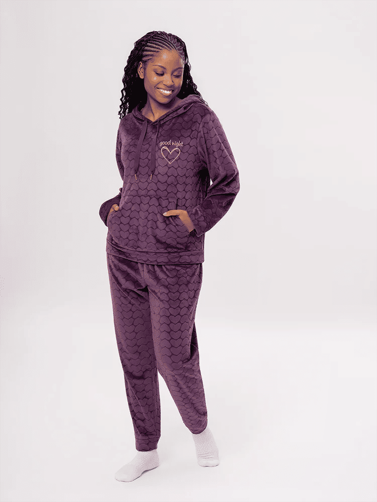 Heart Print Hooded Pyjama Set