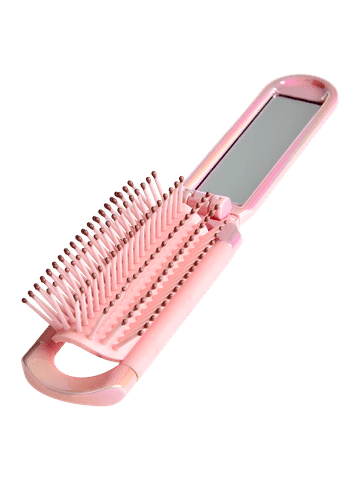 Pink Foldable Compact Mirror Brush
