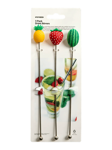 3 Piece Fruit Design Drink Stirrers