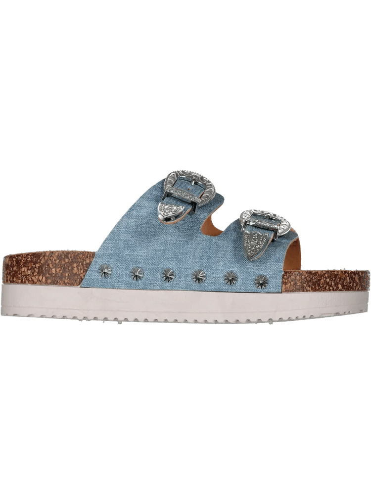 Denim Two-Buckle Sandals
