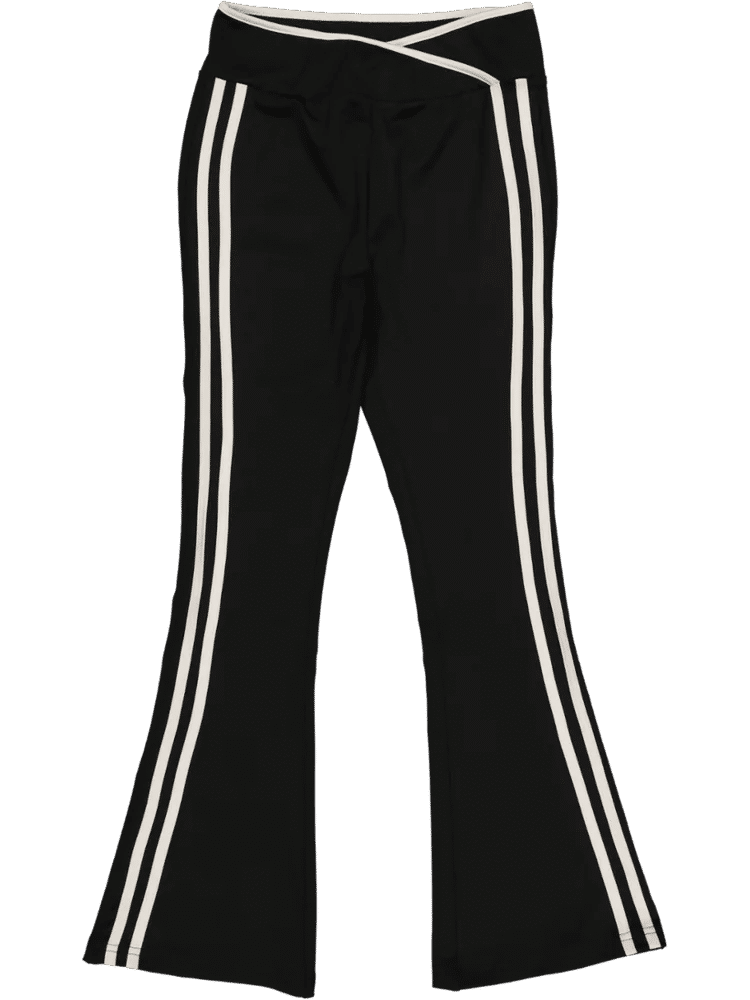 Black Flared Leggings With Side Stripes