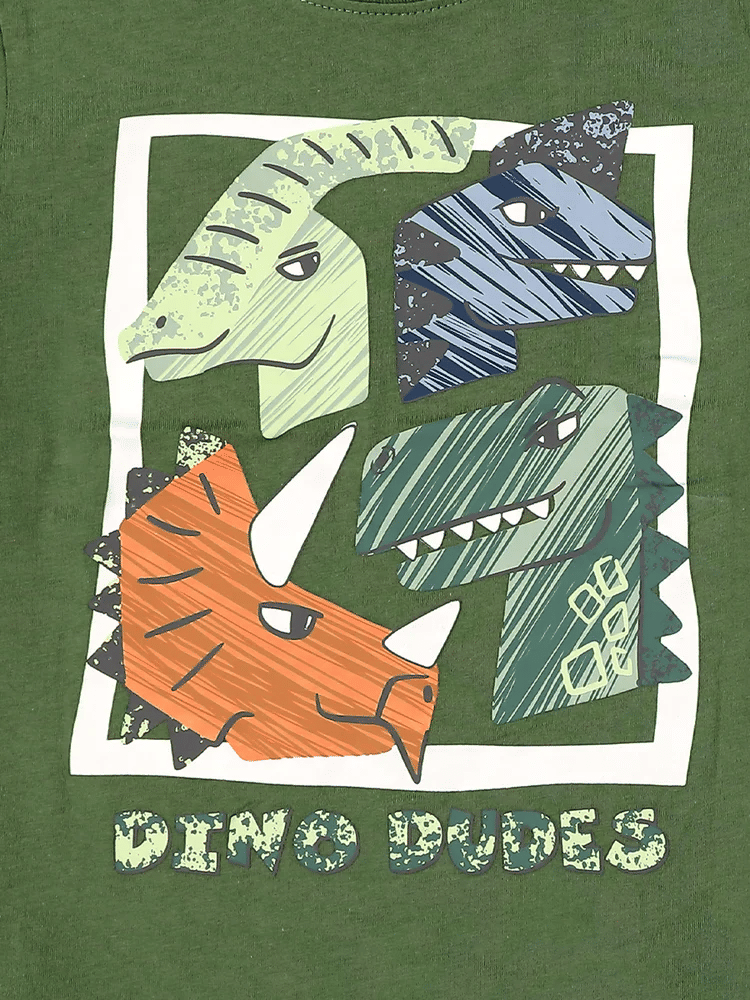 Green Dino Print Cotton T-Shirt (2)